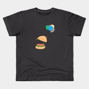 Hamburger holds balloons in the air Kids T-Shirt